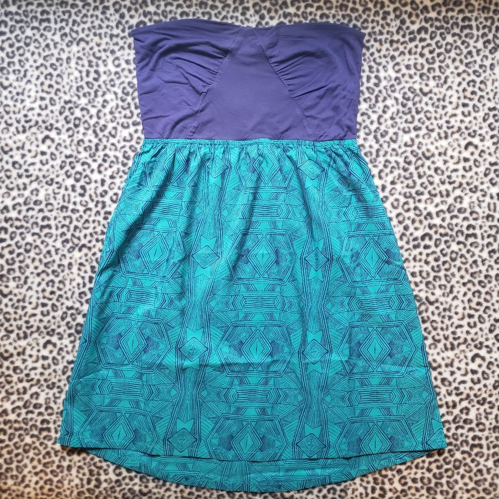 ROXY Teal and Navy Blue Casual Beach Strapless Mini Dress Cover-Up, Size XL, GUC